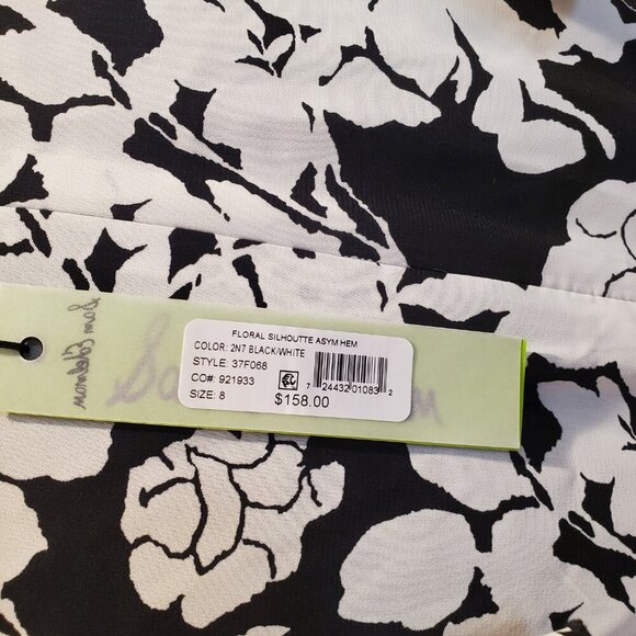 NWT SAM EDELMAN SZ 8 Black&White Floral Silhouette Asymmetrical Ruffle Hem Dress - Picture 12 of 14
